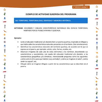 Actividad sugerida Nº 5- LC02 - INTERCULTURALIDAD-U1-ET - DESCRIBEN Y DIBUJAN CARACTERÍSTICAS NATURALES DEL ESPACIO TERRITORIAL HABITADO POR EL PUEBLO AYMARA Y QUECHUA.