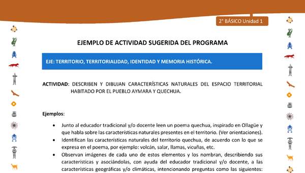 Actividad sugerida Nº 5- LC02 - INTERCULTURALIDAD-U1-ET - DESCRIBEN Y DIBUJAN CARACTERÍSTICAS NATURALES DEL ESPACIO TERRITORIAL HABITADO POR EL PUEBLO AYMARA Y QUECHUA.