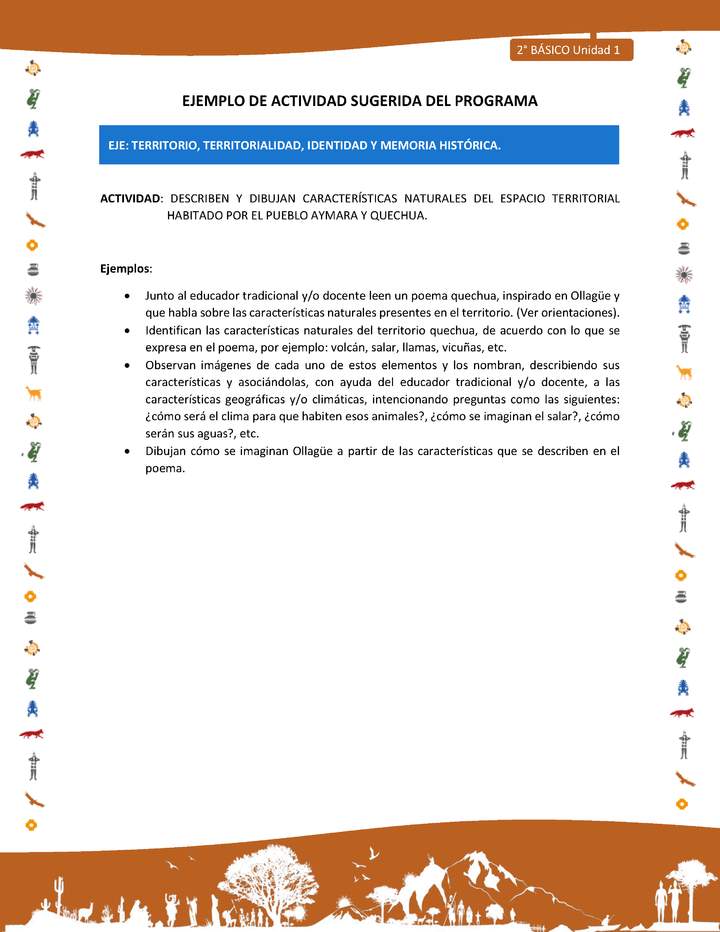 Actividad sugerida Nº 5- LC02 - INTERCULTURALIDAD-U1-ET - DESCRIBEN Y DIBUJAN CARACTERÍSTICAS NATURALES DEL ESPACIO TERRITORIAL HABITADO POR EL PUEBLO AYMARA Y QUECHUA.