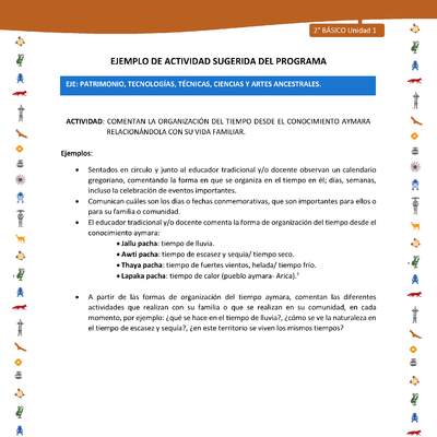 Actividad sugerida Nº 11- LC02 - INTERCULTURALIDAD-U1-EP - COMENTAN LA ORGANIZACIÓN DEL TIEMPO DESDE EL CONOCIMIENTO AYMARA RELACIONÁNDOLA CON SU VIDA FAMILIAR.