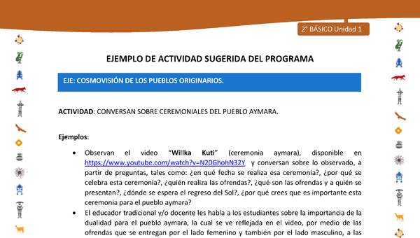 Actividad sugerida Nº 8- LC02 - INTERCULTURALIDAD-U1-ECO - CONVERSAN SOBRE CEREMONIALES DEL PUEBLO AYMARA.