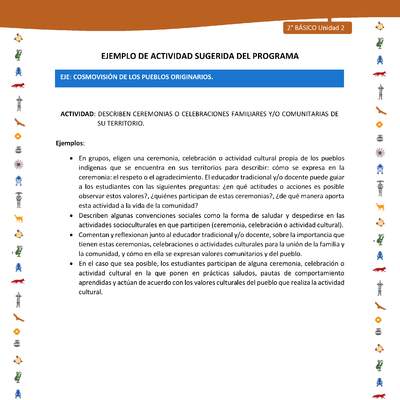 Actividad sugerida Nº 8- LC02 - INTERCULTURALIDAD-U2-ECO - DESCRIBEN CEREMONIAS O CELEBRACIONES FAMILIARES Y/O COMUNITARIAS DE SU TERRITORIO.