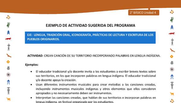 Actividad sugerida Nº 2- LC02 - INTERCULTURALIDAD-U4-LS - CREAN CANCIÓN DE SU TERRITORIO INCORPORANDO PALABRAS EN LENGUA INDÍGENA.