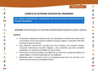 Actividad sugerida Nº 2- LC02 - INTERCULTURALIDAD-U4-LS - CREAN CANCIÓN DE SU TERRITORIO INCORPORANDO PALABRAS EN LENGUA INDÍGENA.