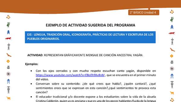 Actividad sugerida Nº 1- LC02 - INTERCULTURALIDAD-U4-LS - REPRESENTAN GRÁFICAMENTE MENSAJE DE CANCIÓN ANCESTRAL YAGÁN.