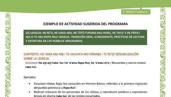 Actividad sugerida LC02 - Rapa Nui - U1 - N°01: Recuerdan y narran relatos rapa nui.