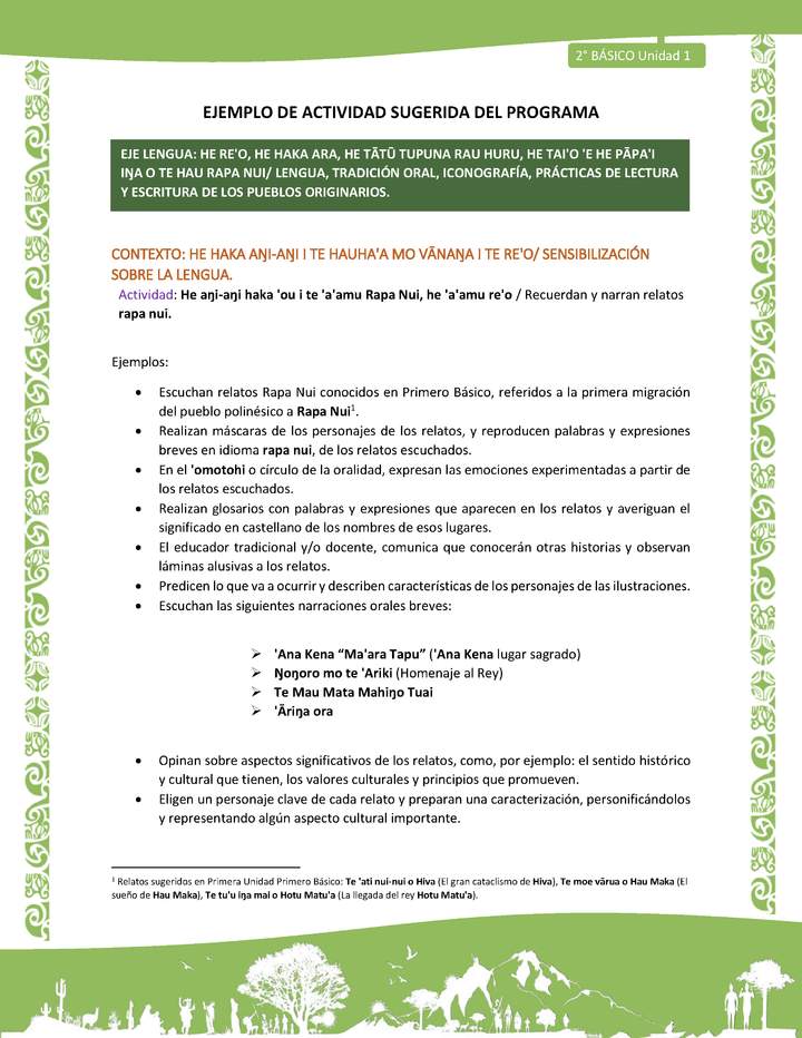 Actividad sugerida LC02 - Rapa Nui - U1 - N°01: Recuerdan y narran relatos rapa nui.