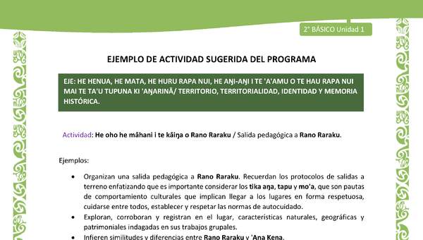 Actividad sugerida LC02 - Rapa Nui - U1 - N°16: Salida pedagógica a Rano Raraku.