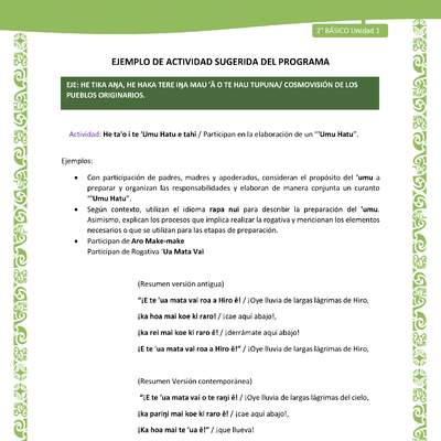 Actividad sugerida LC02 - Rapa Nui - U1 - N°19: Participan en la elaboración de un “'Umu Hatu”.