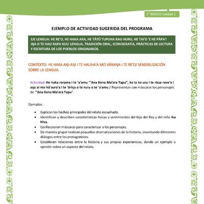 Actividad sugerida LC02 - Rapa Nui - U1 - N°02: Representan con máscaras los personajes de “'Ana Kena Ma'ara Tapu”.