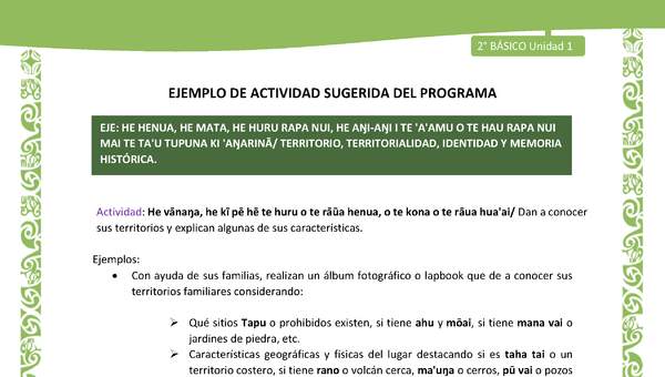 Actividad sugerida LC02 - Rapa Nui - U1 - N°15: Dan a conocer sus territorios y explican algunas de sus características.