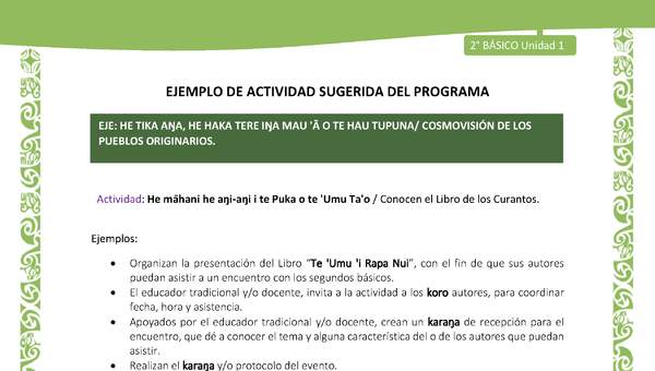 Actividad sugerida LC02 - Rapa Nui - U1 - N°18: Conocen el Libro de los Curantos.