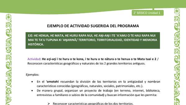 Actividad sugerida LC02 - Rapa Nui - U1 - N°14: Reconocen características geográficas y naturales de los 2 grandes territorios antiguos.