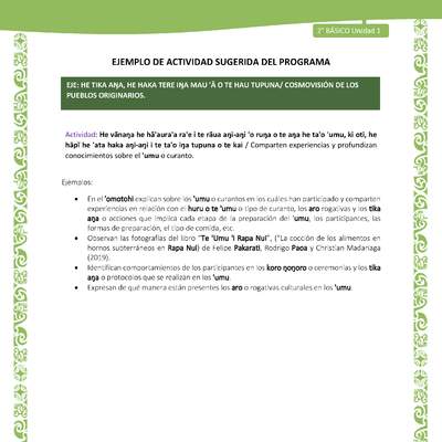 Actividad sugerida LC02 - Rapa Nui - U1 - N°17: Comparten experiencias y profundizan conocimientos sobre el 'umu o curanto.