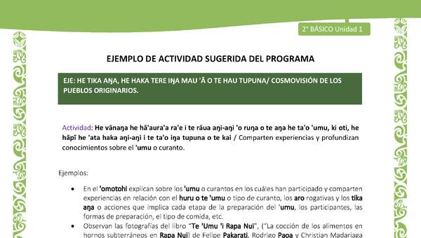 Actividad sugerida LC02 - Rapa Nui - U1 - N°17: Comparten experiencias y profundizan conocimientos sobre el 'umu o curanto.