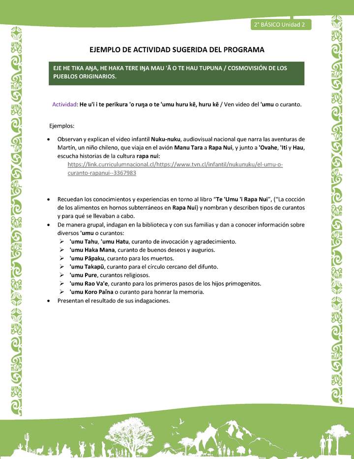 Actividad sugerida LC02 - Rapa Nui - U2 - N°30: Ven video del 'umu o curanto.