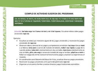 Actividad sugerida LC02 - Rapa Nui - U2 - N°24: Escuchan relatos sobre juegos ancestrales rapa nui.