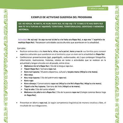 Actividad sugerida LC02 - Rapa Nui - U2 - N°25: Reconocen actividades socioculturales que acontecen en la actualidad.