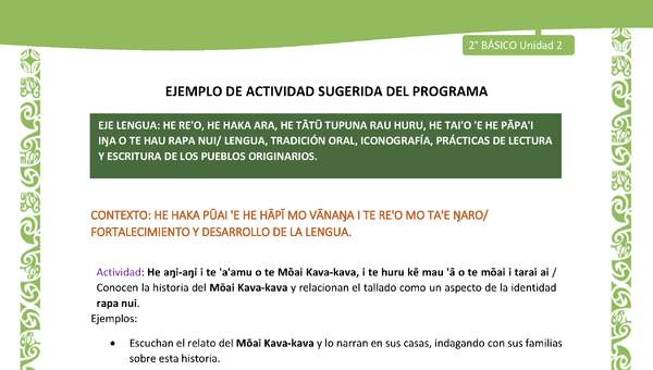 Actividad sugerida LC02 - Rapa Nui - U2 - N°15: Conocen la historia del Mōai Kava-kava y relacionan el tallado como un aspecto de la identidad rapa nui.