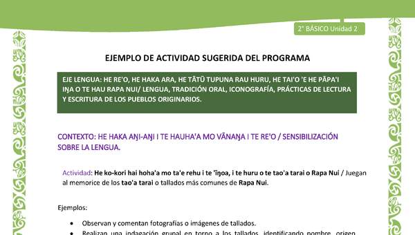 Actividad sugerida LC02 - Rapa Nui - U2 - N°05: Juegan al memorice de los tao'a tarai o tallados más comunes de Rapa Nui.