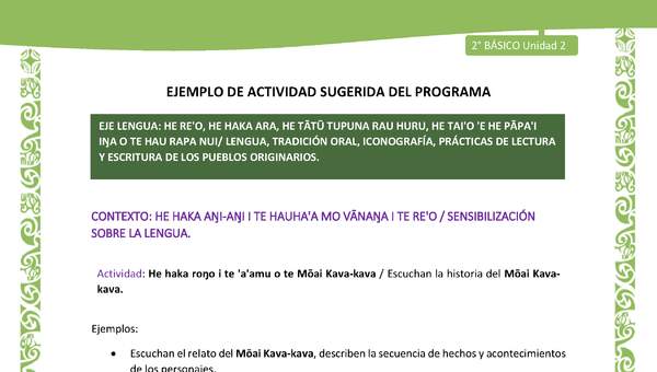 Actividad sugerida LC02 - Rapa Nui - U2 - N°04: Escuchan la historia del Mōai Kavakava.