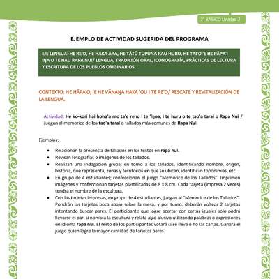 Actividad sugerida LC02 - Rapa Nui - U2 - N°10: Juegan al memorice de los tao'a tarai o tallados más comunes de Rapa Nui.