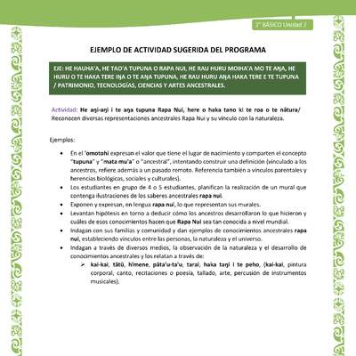 Actividad sugerida LC02 - Rapa Nui - U2 - N°35: Reconocen diversas representaciones ancestrales Rapa Nui y su vínculo con la naturaleza.