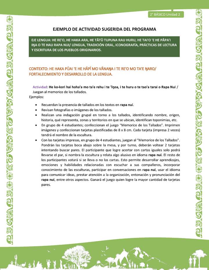 Actividad sugerida LC02 - Rapa Nui - U2 - N°16: Juegan al memorice de los tallados.