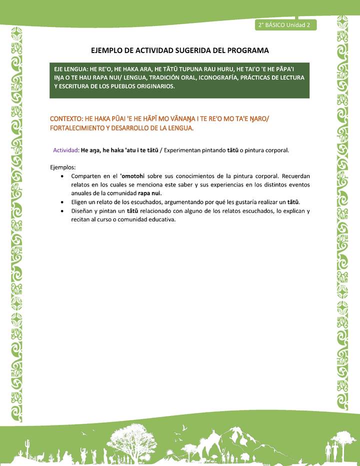 Actividad sugerida LC02 - Rapa Nui - U2 - N°19: Experimentan pintando tātū o pintura corporal.