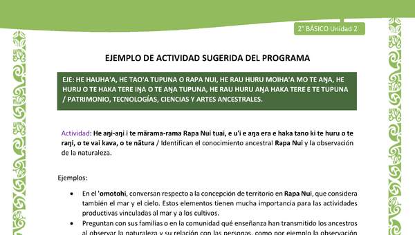 Actividad sugerida LC02 - Rapa Nui - U2 - N°32: Identifican el conocimiento ancestral Rapa Nui y la observación de la naturaleza.