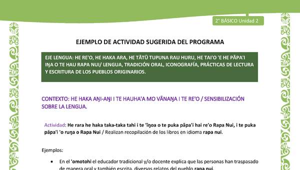 Actividad sugerida LC02 - Rapa Nui - U2 - N°02: Realizan recopilación de los libros en idioma rapa nui.