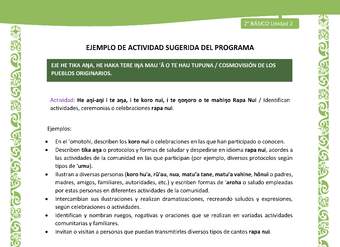 Actividad sugerida LC02 - Rapa Nui - U2 - N°28: Identifican actividades, ceremonias o celebraciones rapa nui.