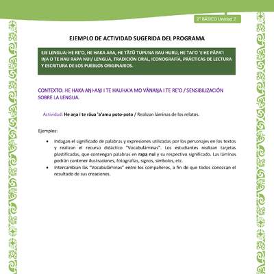 Actividad sugerida LC02 - Rapa Nui - U2 - N°03: Realizan láminas de los relatos. Actividad sugerida LC02 - Rapa Nui - U2 - N°03: Realizan láminas de los relatos.