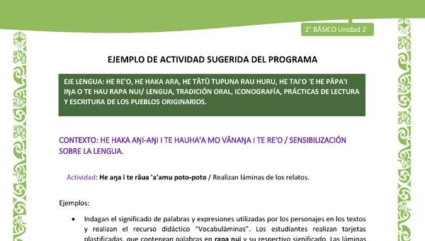 Actividad sugerida LC02 - Rapa Nui - U2 - N°03: Realizan láminas de los relatos.