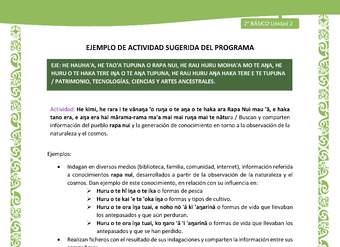 Actividad sugerida LC02 - Rapa Nui - U2 - N°31: Buscan y comparten información del pueblo rapa nui y la generación de conocimiento en torno a la observación de la naturaleza y el cosmos.