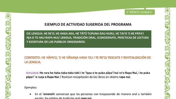 Actividad sugerida LC02 - Rapa Nui - U2 - N°07: Realizan recopilación de los libros en idioma rapa nui.