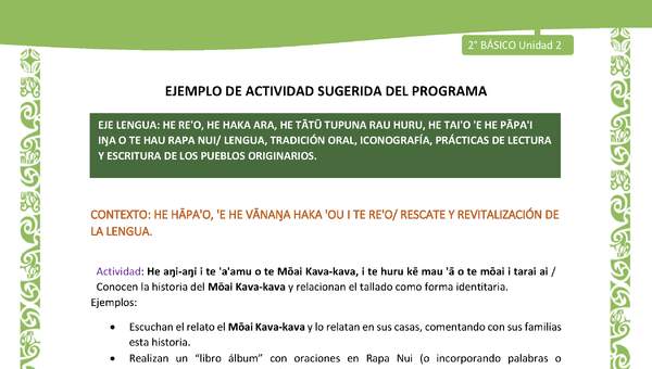 Actividad sugerida LC02 - Rapa Nui - U2 - N°09: Conocen la historia del Mōai Kava-kava y relacionan el tallado como forma identitaria.