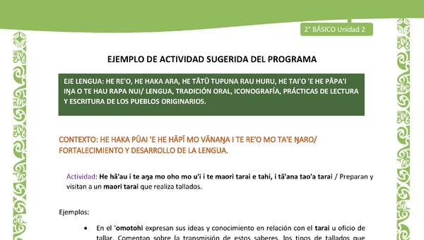 Actividad sugerida LC02 - Rapa Nui - U2 - N°17: Preparan y visitan a un maori tarai que realiza tallados.