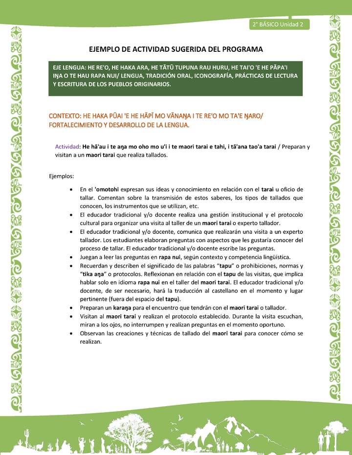 Actividad sugerida LC02 - Rapa Nui - U2 - N°17: Preparan y visitan a un maori tarai que realiza tallados.