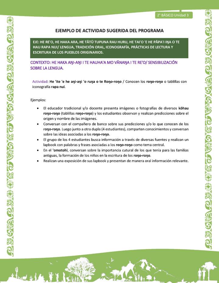 Actividad sugerida LC02 - Rapa Nui - U3 - N°02: Conocen los roŋo-roŋo o tablillas con iconografía rapa nui.