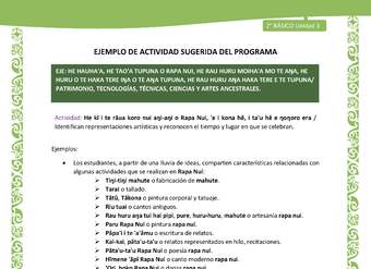 Actividad sugerida LC02 - Rapa Nui - U3 - N°15: Identifican representaciones artísticas y reconocen el tiempo y lugar en que se celebran.