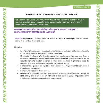 Actividad sugerida LC02 - Rapa Nui - U3 - N°05: Realizan afiches acerca de la escritura de los roŋo-roŋo.