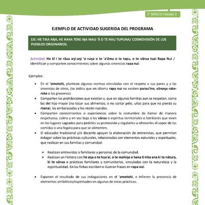 Actividad sugerida LC02 - Rapa Nui - U3 - N°10: Identifican y comparten conocimientos sobre algunas creencias rapa nui.