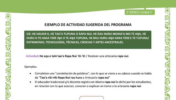 Actividad sugerida LC02 - Rapa Nui - U3 - N°16: Realizan una artesanía rapa nui.