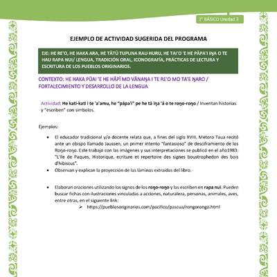 Actividad sugerida LC02 - Rapa Nui - U3 - N°06: Inventan historias y “escriben” con símbolos.