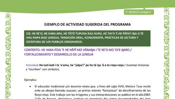 Actividad sugerida LC02 - Rapa Nui - U3 - N°06: Inventan historias y “escriben” con símbolos.