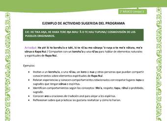 Actividad sugerida LC02 - Rapa Nui - U3 - N°13: Comparten con un korohu'a y una rū'au para hablar de elementos naturales y espirituales de Rapa Nui.