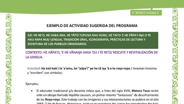 Actividad sugerida LC02 - Rapa Nui - U3 - N°04: Inventan historias y “escriben” con símbolos.