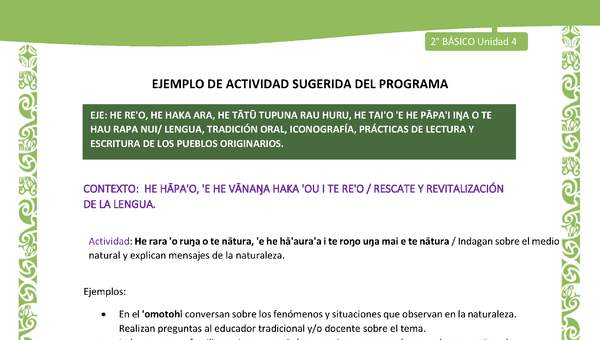 Actividad sugerida LC02 - Rapa Nui - U4 - N°04: Indagan sobre el medio natural y explican mensajes de la naturaleza.