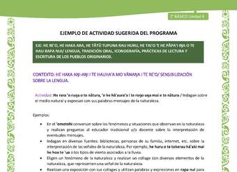 Actividad sugerida LC02 - Rapa Nui - U4 - N°01: Indagan sobre el medio natural y expresan con sus palabras mensajes de la naturaleza.